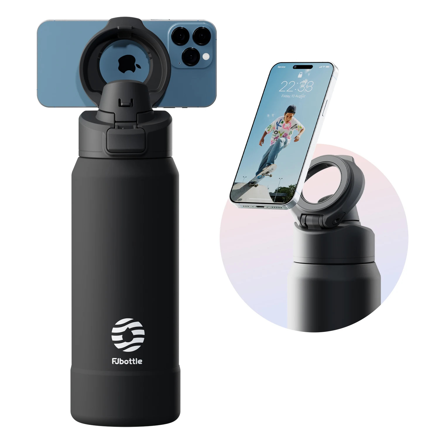 Thermos Stainless Steel Water Bottle with Magnetic Phone Holder + Free Shipping