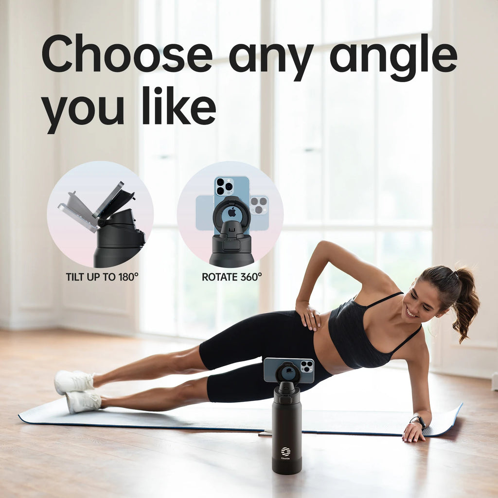 Thermos Stainless Steel Water Bottle with Magnetic Phone Holder + Free Shipping